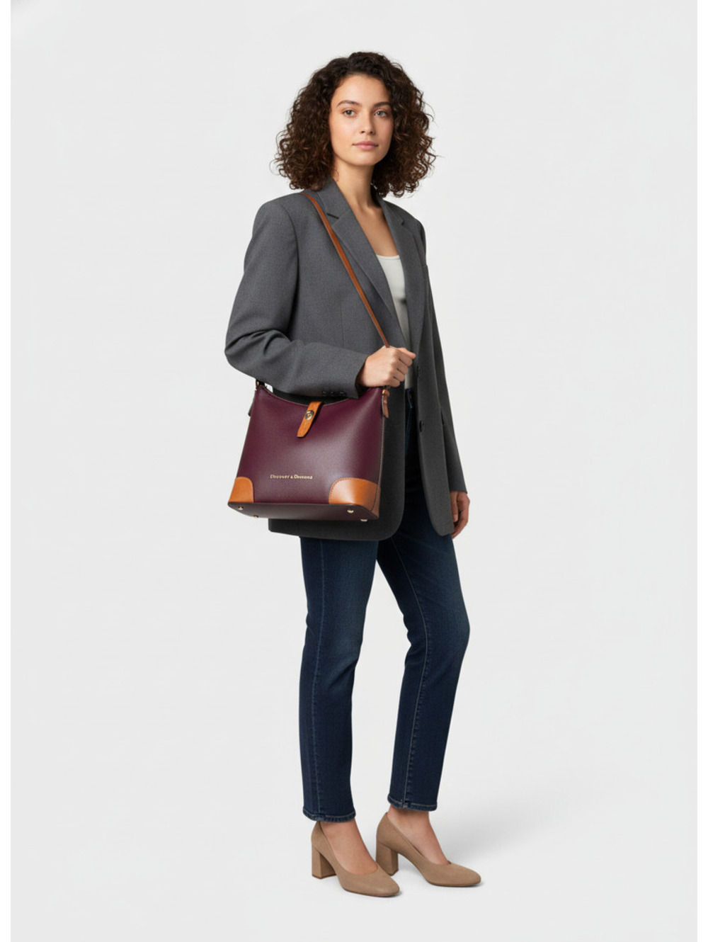 Dooney & Bourke Burgundy Leather Shoulder Bag Tan Trim Dust Bag Card